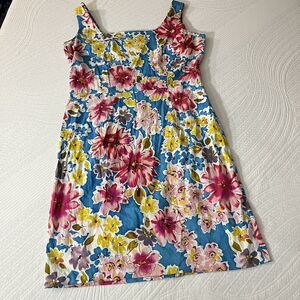 VTG ~RALSEY ~ Women's Cotton Sheath Dress blue Foral Sleeveless Size 12